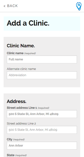 Adding/updating a clinic